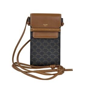 Celine Trionf Phone Pouch Accessory Case 10G332CQD.04LU Tan (Dark Brown) Brown)
